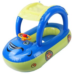Baby Inflatable Pool Float Car Shaped Toddler Swimming Float Boat Pool Toy Infant Swim Ring Pool with Sun Protection Canopy for 1-3 Year-Old Kids Infa (Option: DarkBlue)