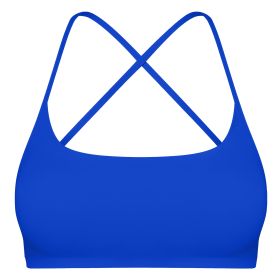 Women Cross Back Sport Bras Padded Strappy Crop Open Back Low Impact Bras Sexy Fitness Tank Tops with Removable Pads Thin Straps for Gym Yoga Workout (Option: Blue_M)