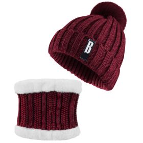 Winter Beanie Hat Scarf Set Women Warm Knitting Skull Cap Neck Warmer for Walking Running Hiking Camping Outdoors Gift (Option: Red)