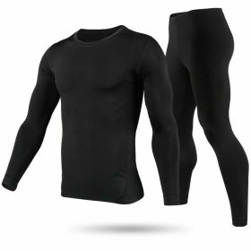 Men Thermal Underwear Set Long Johns Pants Long Sleeve Soft Underwear Kit Top Bottom Winter Sports Suits (Option: Black 2XL)